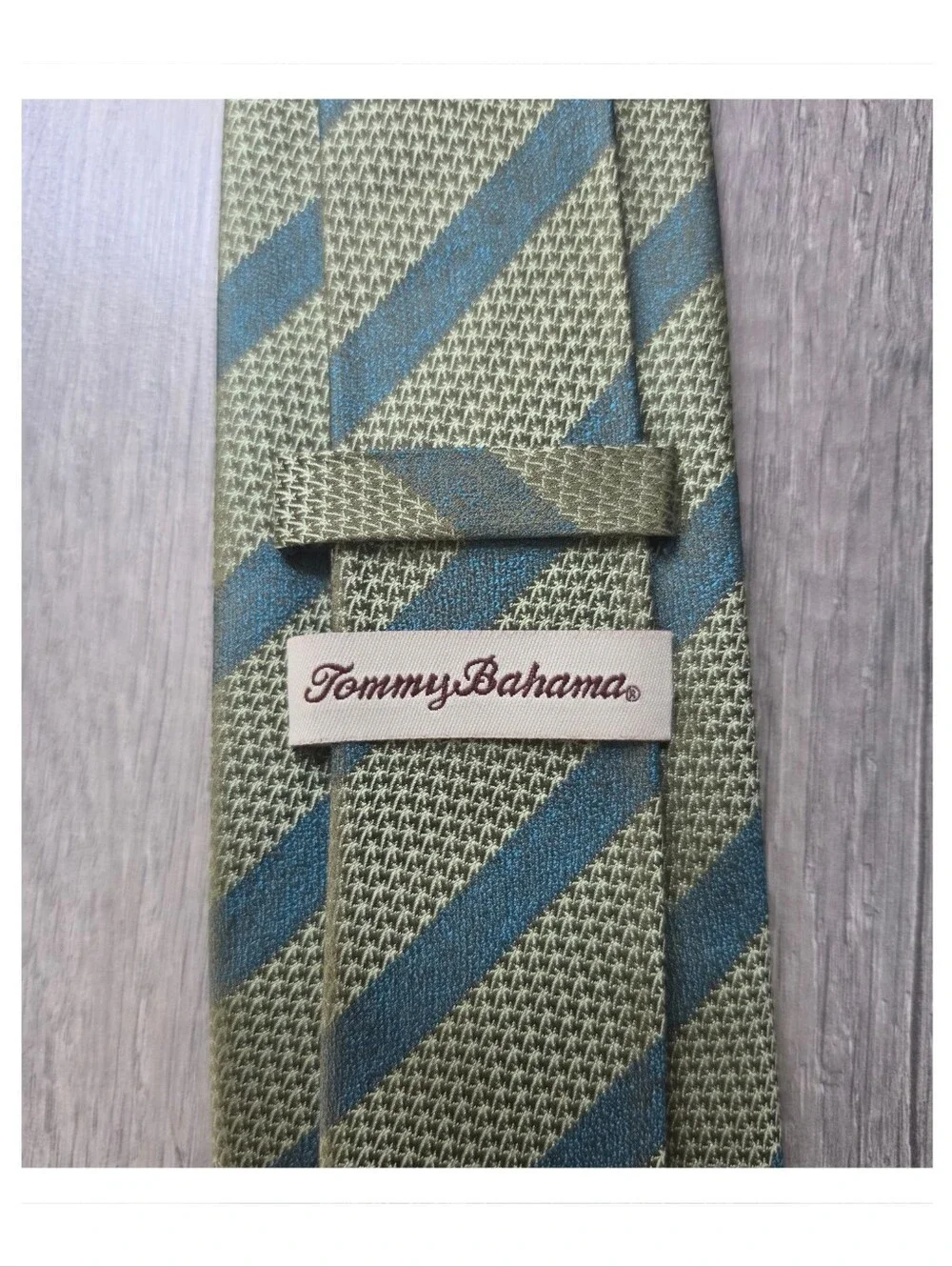 Tommy Bahama Hand‑Sewn Silk Tie Palm Tree Jacquard Olive Blue Stripe Luxury